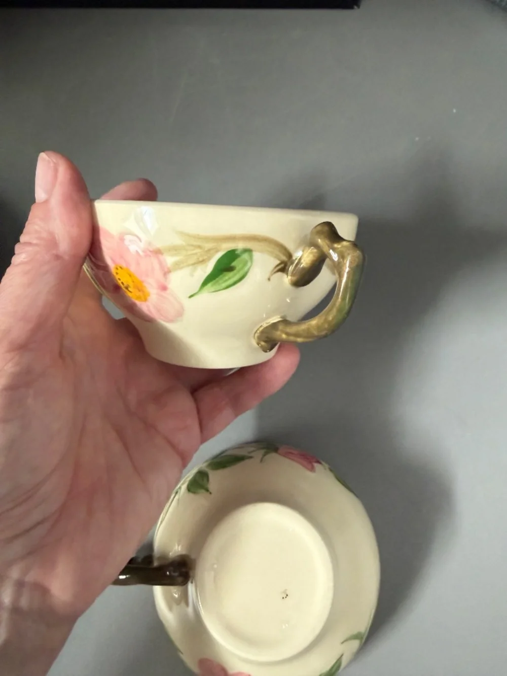 Vintage Franciscan Desert Rose Set of 2 Tea Cups with Saucers